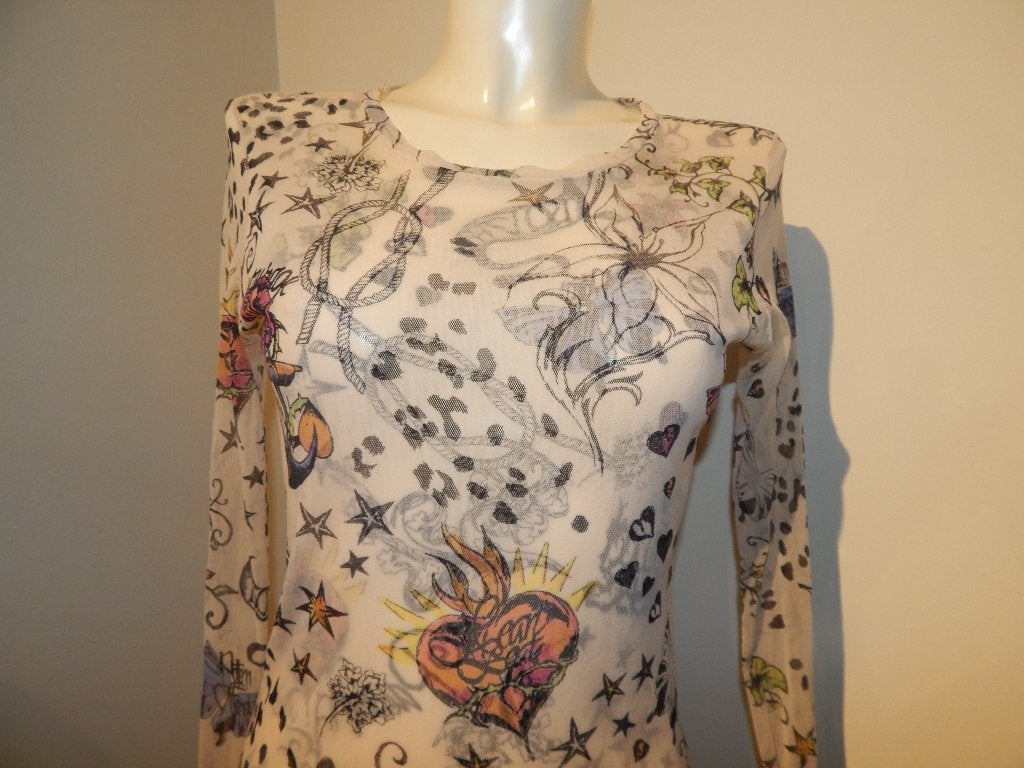 Marccain voile vintage shirt tatoo look printen in kleur N4, Maat 38/40 (M), Overige kleuren, Verzenden, Zo goed als nieuw