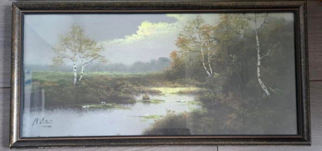 Huub Cox (1904-1964) - Landschap met water en berken, Antiek en Kunst, Ophalen of Verzenden