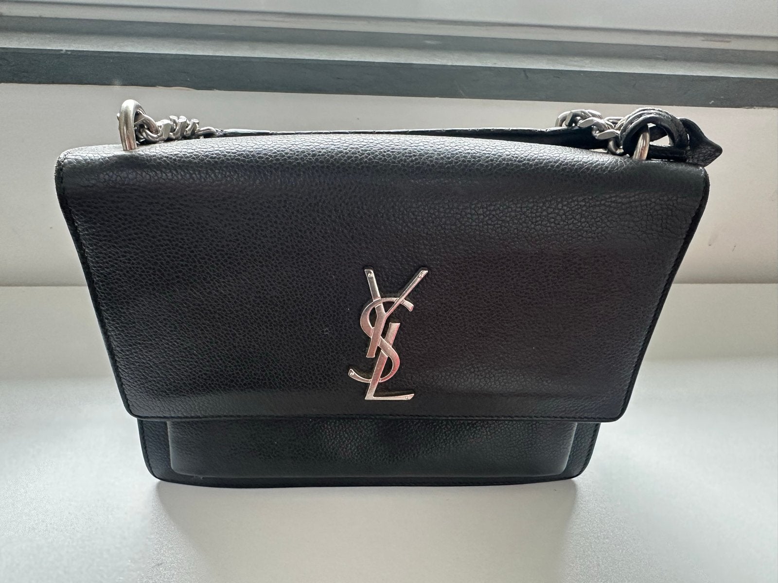Yves Saint Laurent tas YSL, Ophalen of Verzenden, Gebruikt, Grijs, Schoudertasje