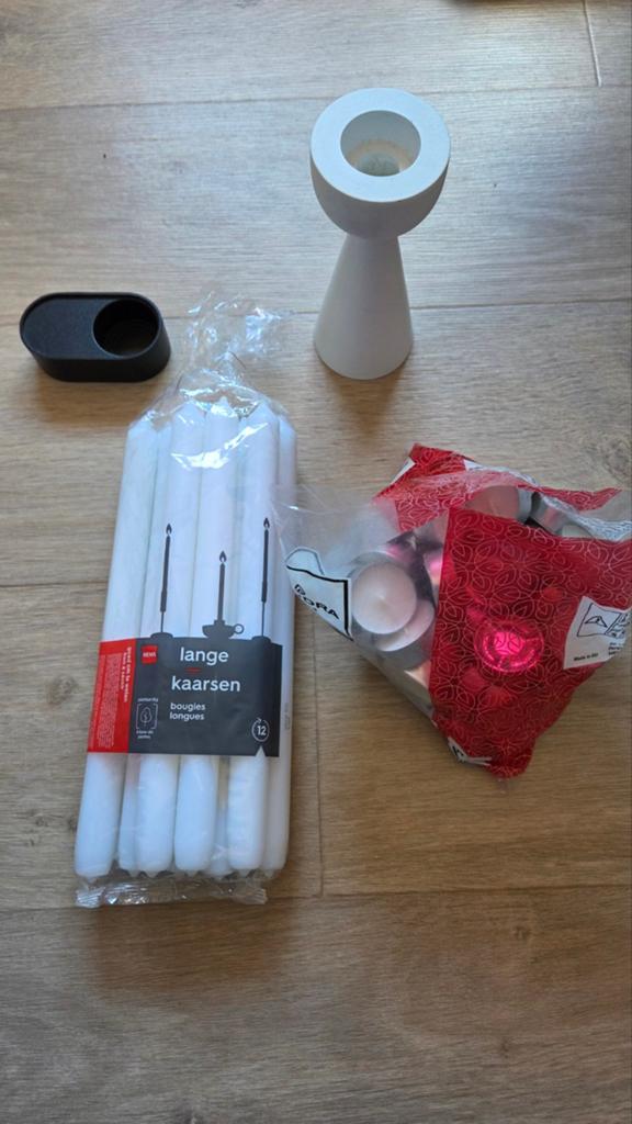 Ikea en Zuiver kandelaar met HEMA kaarsen en waxinelichtjes, Ophalen, Overige materialen, Wit, Nieuw