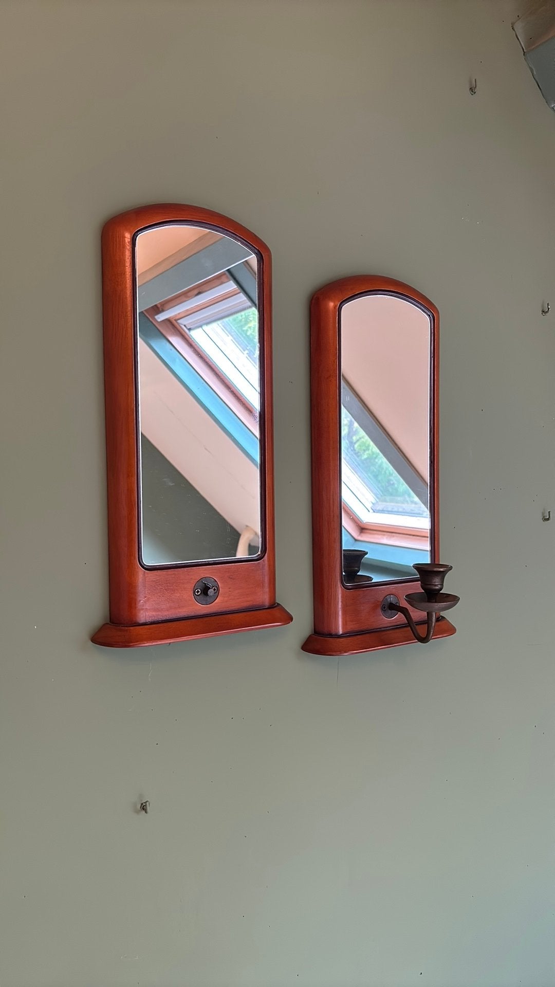 Mooie set houten wandspiegels met kaarsenblakers (Klusser), Ophalen of Verzenden, Rechthoekig, Minder dan 50 cm
