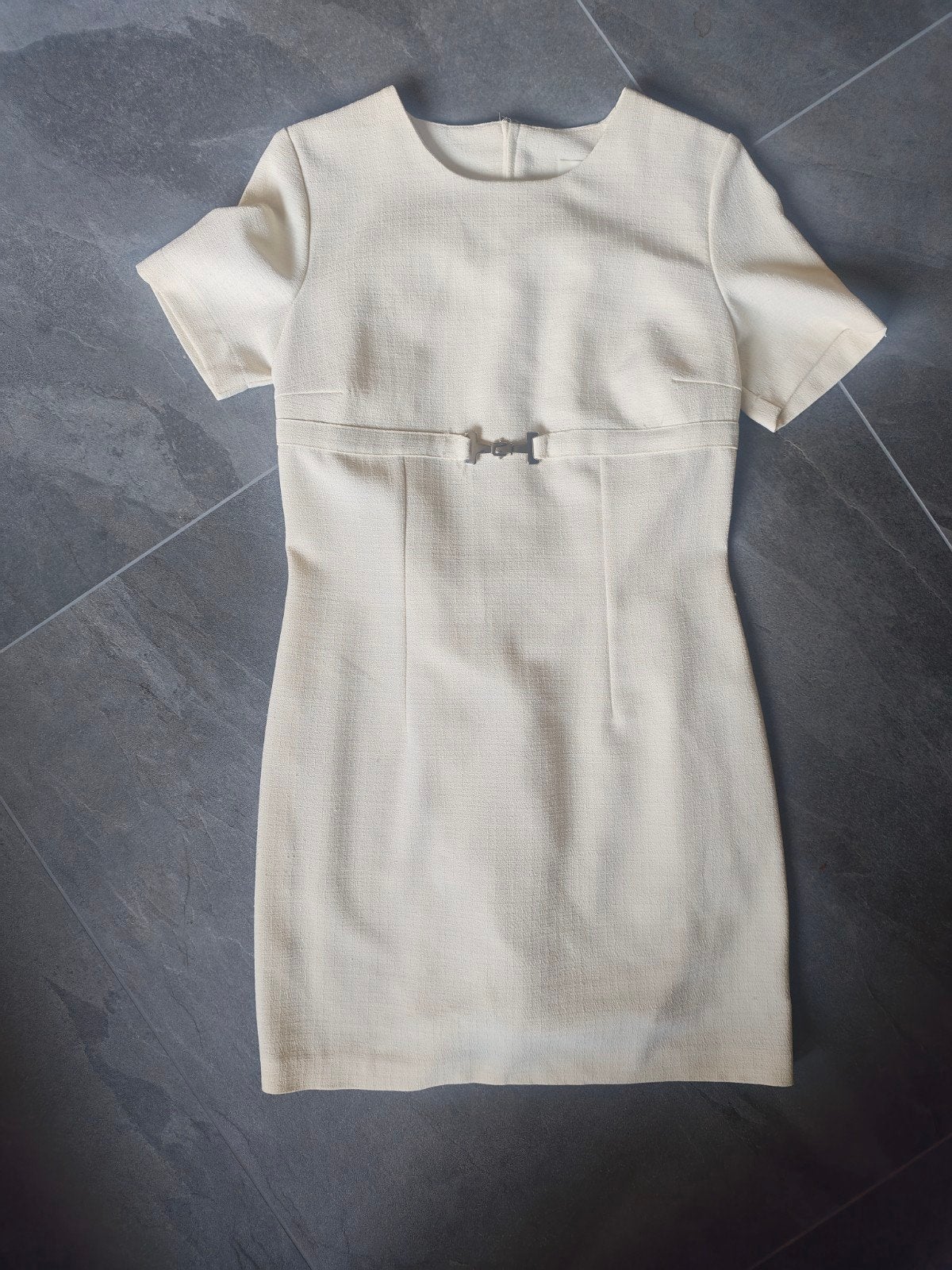Vintage crème ivoor jurkje met gesp maat S, Kleding | Dames, Wit, Ophalen of Verzenden, Zo goed als nieuw, Vintage