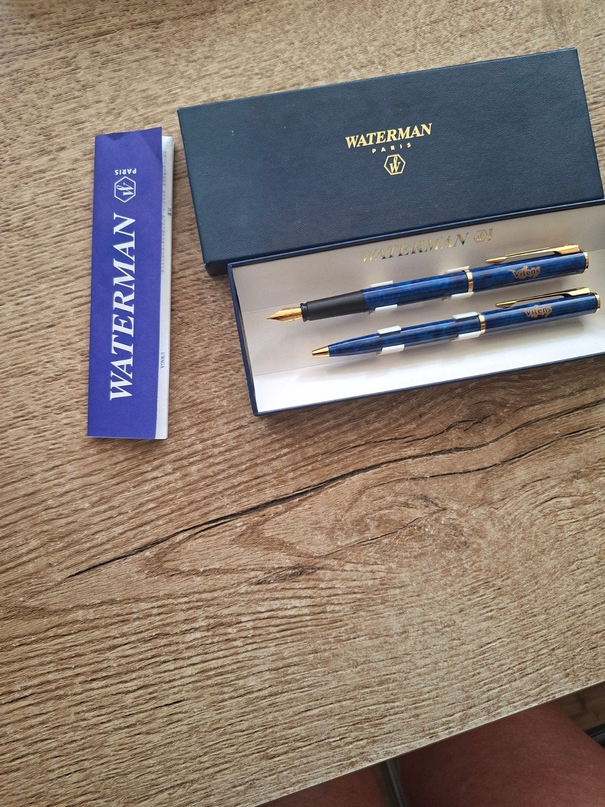 Vintage Waterman Pennenset - Blauw Marmer - Ongebruikt, Pennenset, Nieuw, Met doosje, Ophalen of Verzenden