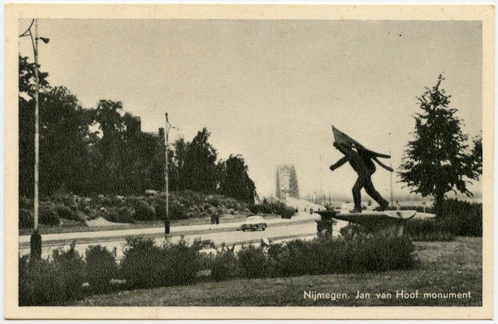 Kaart Nijmegen Jan v Hoof Monument Luchtpost Ned. Antillen, Verzamelen, Verzenden, 1940 tot 1960, Gelopen, Gelderland