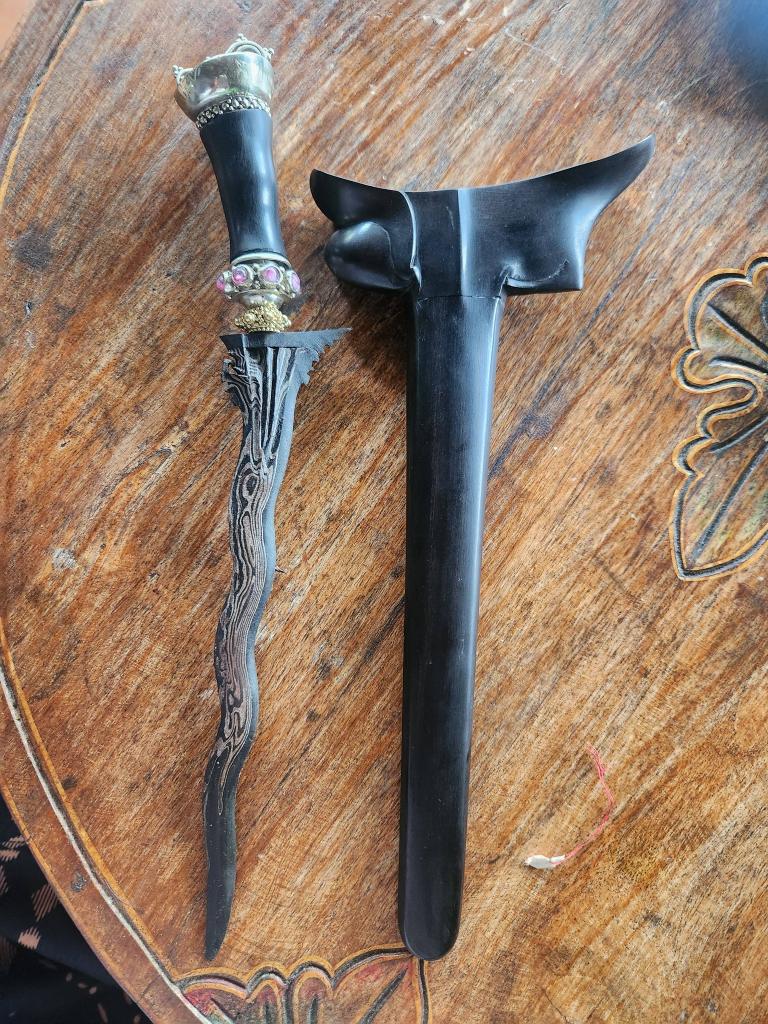 Keris Bali 3 Luk Pamor Ngulit Semangka Gerantim Alpaka KTC33, Antiek en Kunst, Verzenden