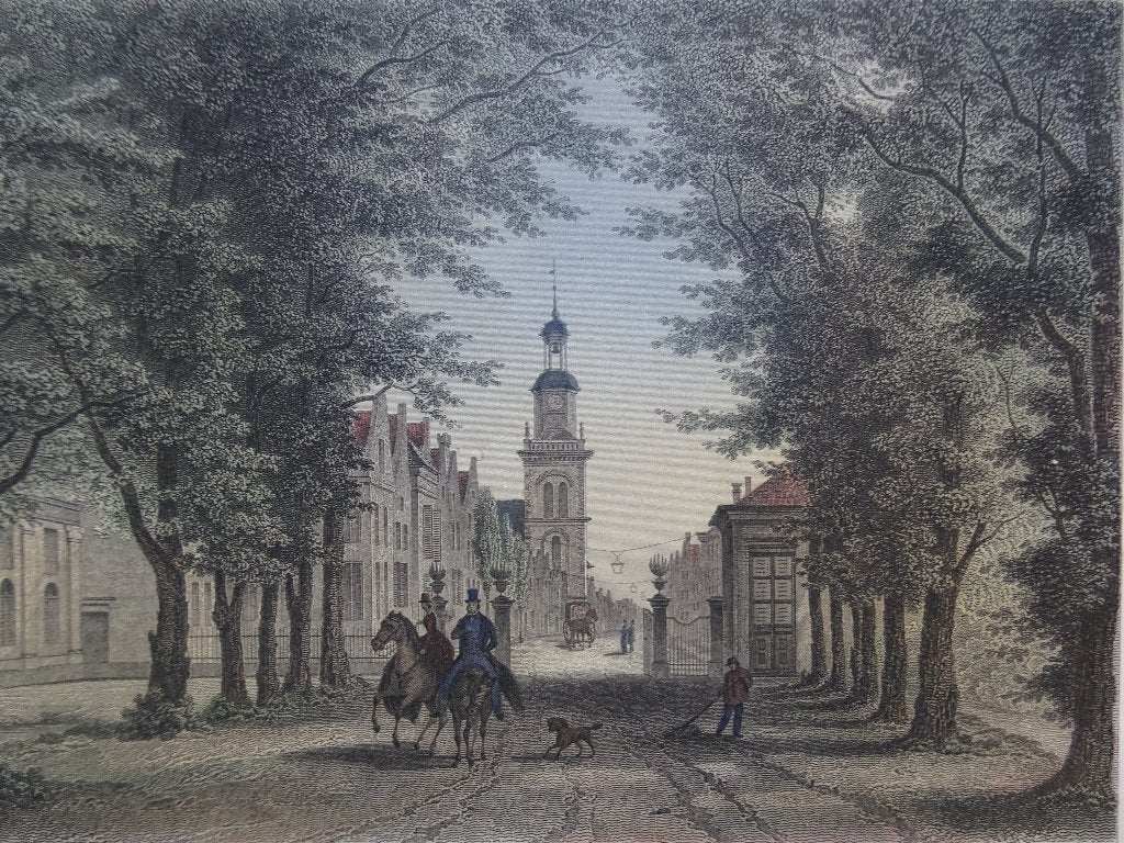 staalgravure gezicht op Joure, Friesland, J. Umbach 1858, Antiek en Kunst, 1800 - 1899, Stadsgezicht, Ophalen of Verzenden, Gravure