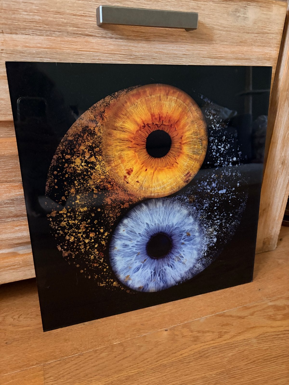 Yin Yang Ogen Kunstwerk - Unieke Wanddecoratie, 50 – 75, Overige typen, Ophalen of Verzenden, Zo goed als nieuw