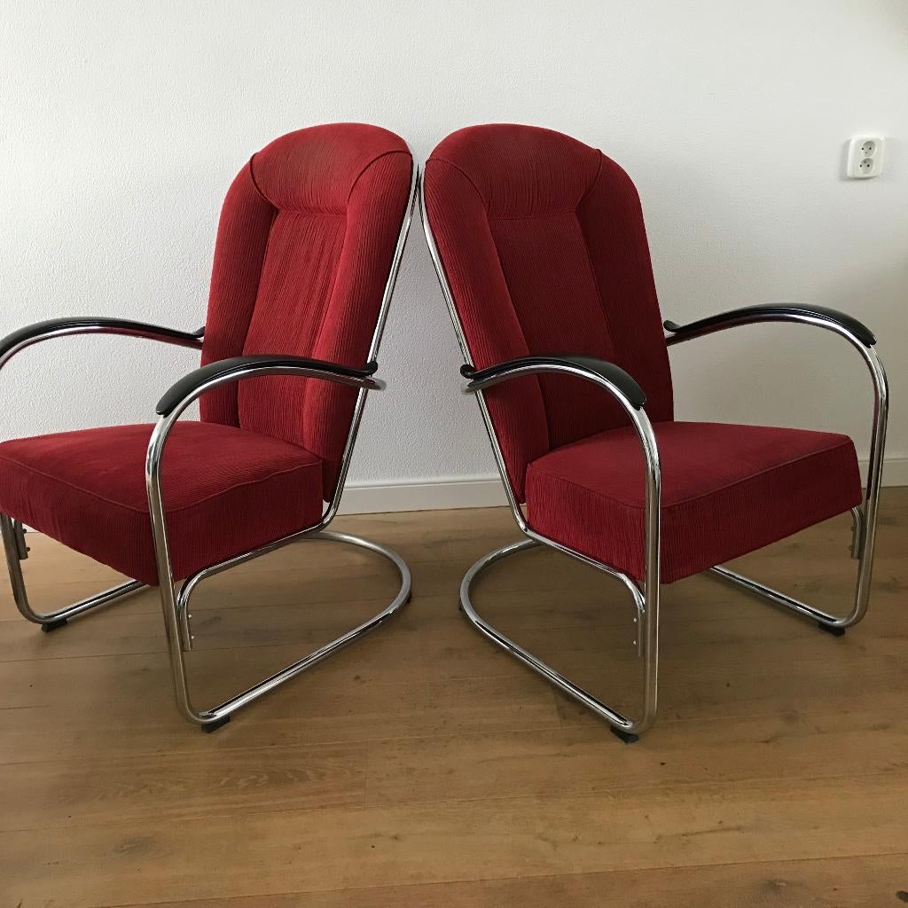 4 W.H. Gispen AA fauteuil stoel rood ribstof president, Gebruikt, 75 tot 100 cm, Ophalen of Verzenden, Nvt