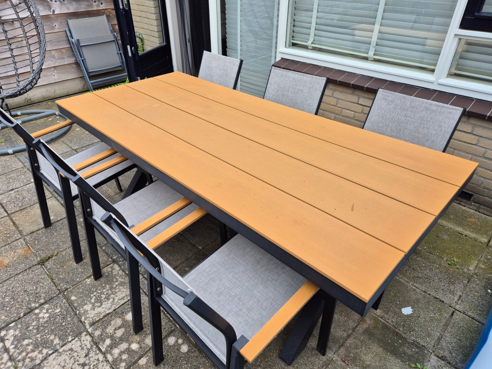 Tuinset met 6 stapelbare stoelen, Tuin en Terras, Tuinstoelen, Ophalen, Gebruikt, Textileen