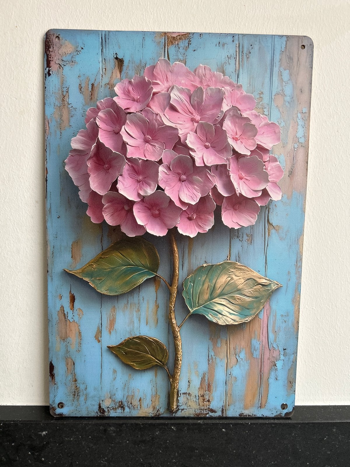 2D Houten Wandpaneel Hortensia 20x30 cm, Hout, Nieuw, Ophalen of Verzenden, Wandbord of Wandpaneel