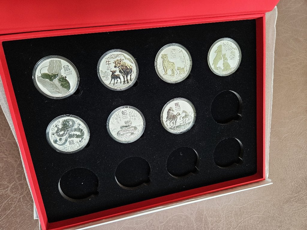 (BOX 1) AUSTRALIA LUNAR III 2020 t/m 2026 is 7X ONE OUNCE, Ophalen of Verzenden, Setje, Zilver