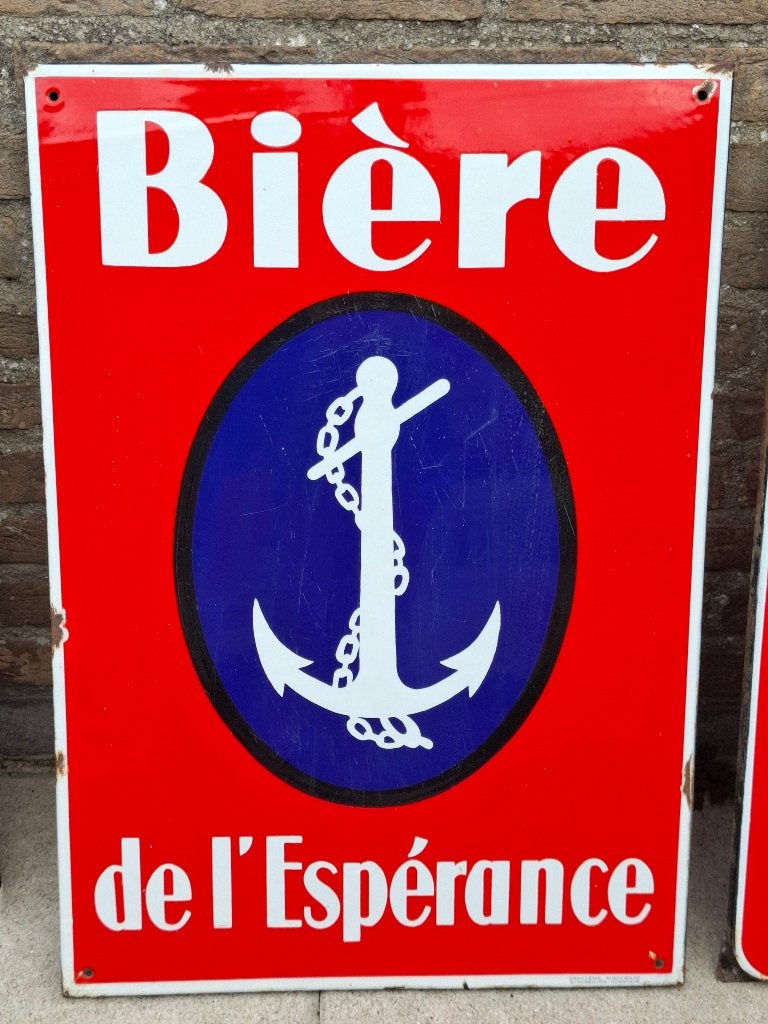 Emaillebord Bière de l'Espérance (Strasbourg) jaren 30, Ophalen of Verzenden, Nieuw, Reclamebord, Plaat of Schild, Overige merken