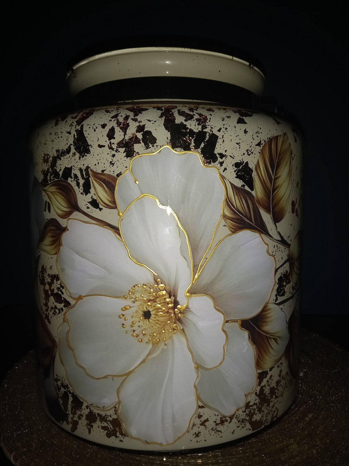Unieke glazen vaas met bladgoud en bloemmotief, Ophalen of Verzenden