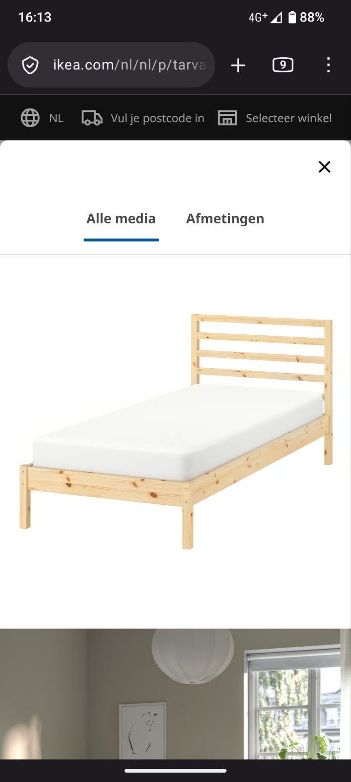 Tarva Ikea bedframe 90x200cm 2 stuks, Ophalen, 90 cm, Eenpersoons, Wit