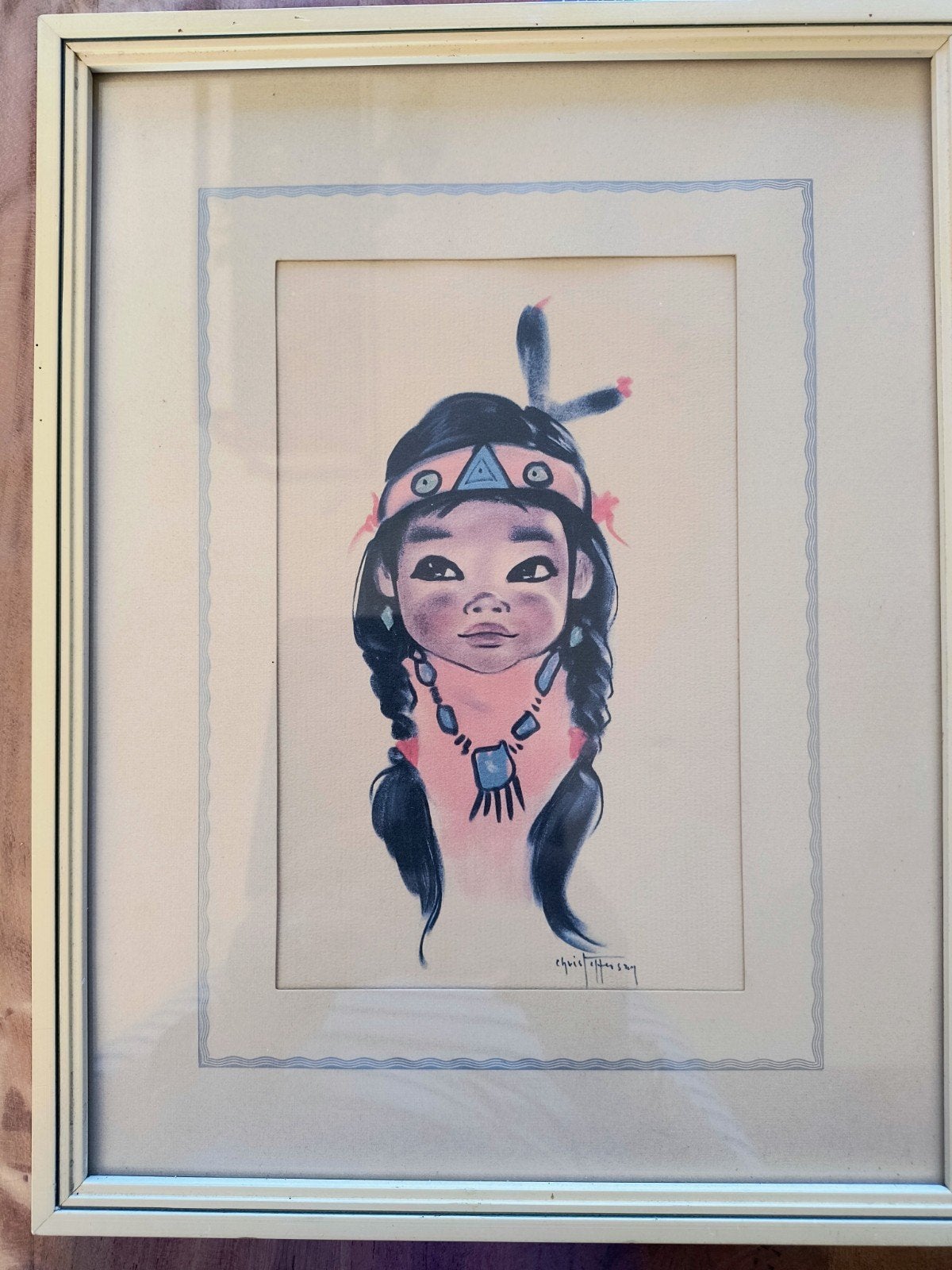 Schilderij Chris T. Hersey - Indianenmeisje, Antiek en Kunst, Portret of Personen, Realistisch, Ophalen of Verzenden, Print