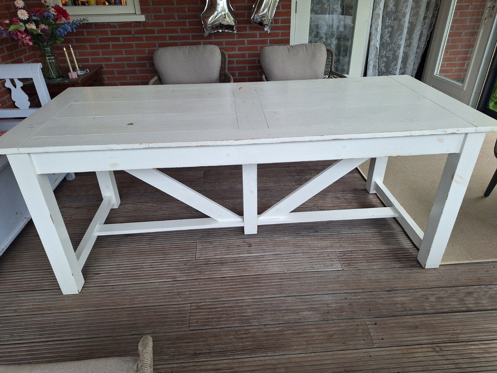 Robuuste witte eettafel - Landelijke stijl, Huis en Inrichting, Ophalen, Gebruikt, 50 tot 100 cm, Vijf personen of meer
