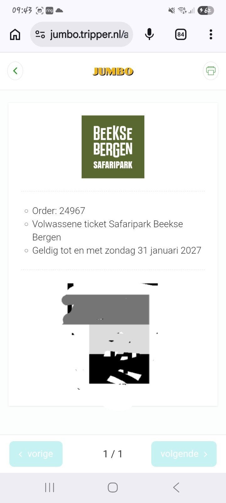 1 kaartje beekse bergen, Eén persoon, Ticket of Toegangskaart