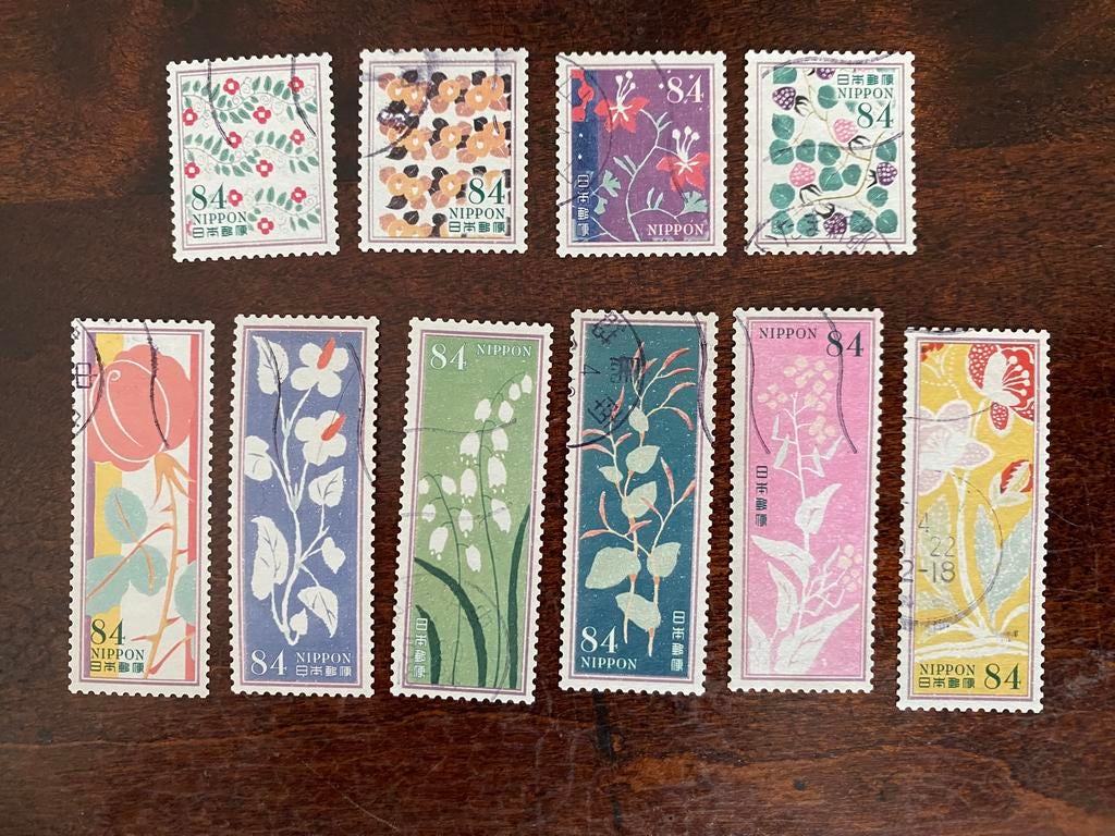 Japan bloemen Art Deco 10 zegels compleet, Postzegels en Munten, Ophalen of Verzenden, Buitenland
