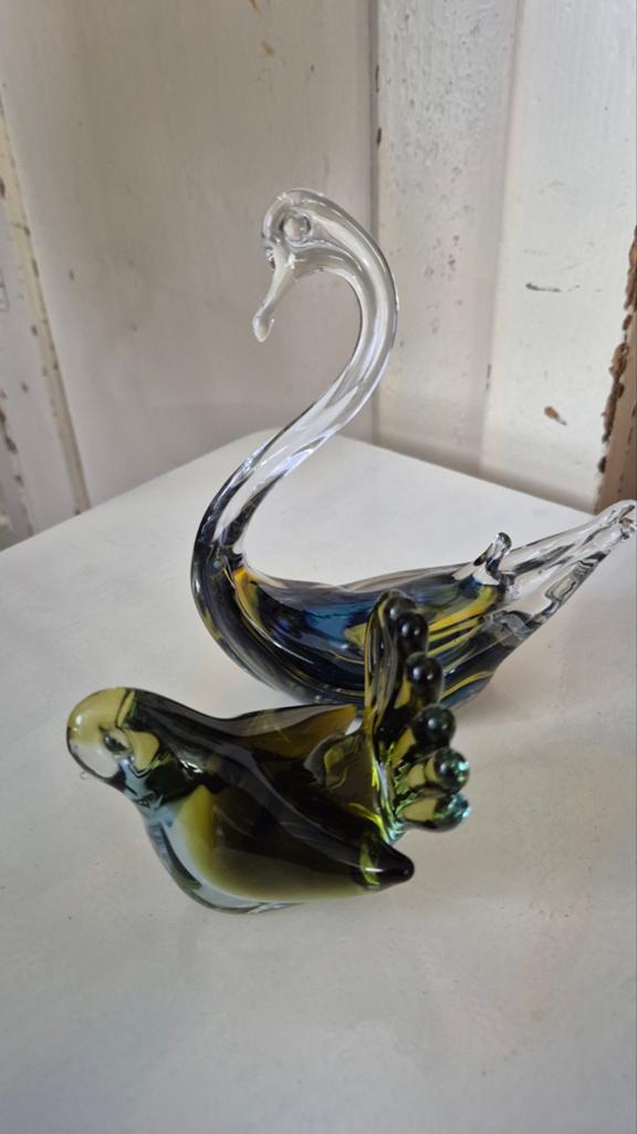 Glazen vintage Murano glazen zwaan en  vogeltje, Antiek en Kunst, Antiek | Glas en Kristal, Ophalen of Verzenden