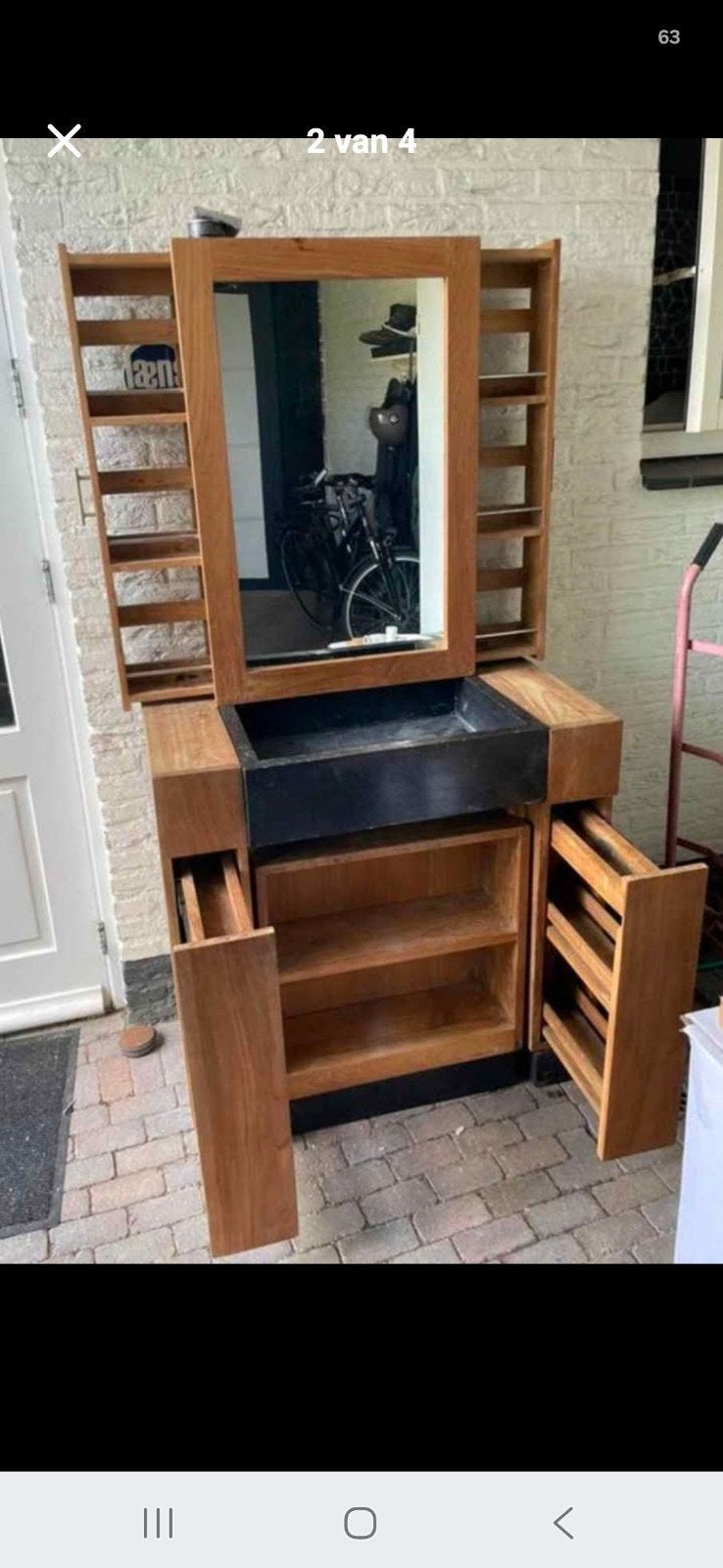 Teakhouten badkamermeubel met granieten wasbak, Ophalen of Verzenden