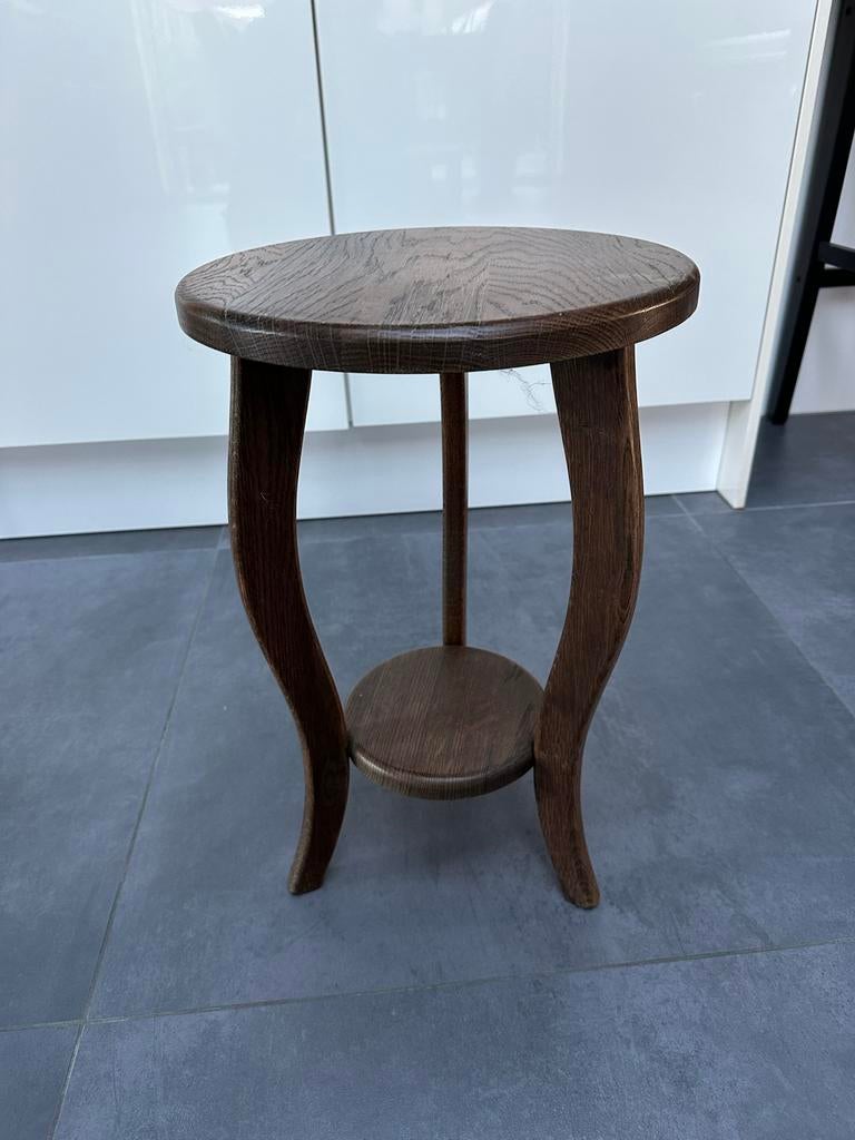 Vintage houten plantenkrukje - Donkerbruin, Gebruikt, Rond, Hout, Ophalen