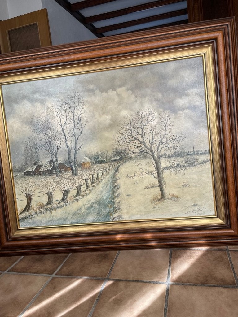 schilderij winterlandschap, Antiek en Kunst, Kunst | Schilderijen | Klassiek, Ophalen, Origineel werk, Doek, Landschap