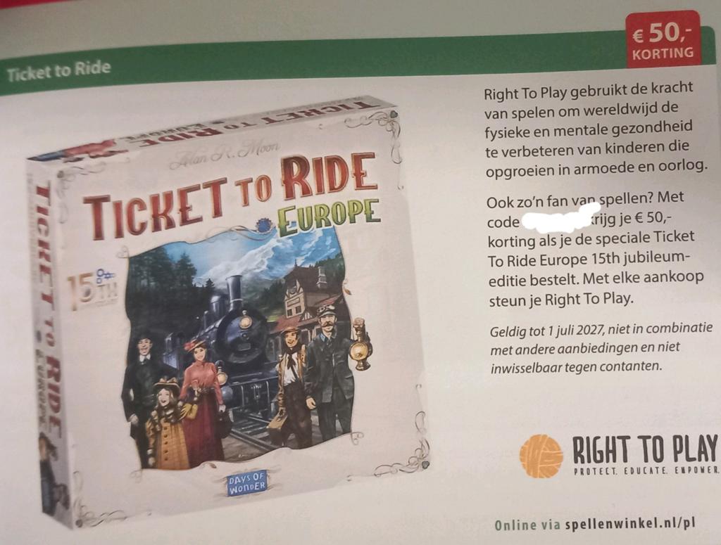 Ticket to ride europa 50 euro korting, Hobby en Vrije tijd, Gezelschapsspellen | Bordspellen, Ophalen of Verzenden, Nieuw