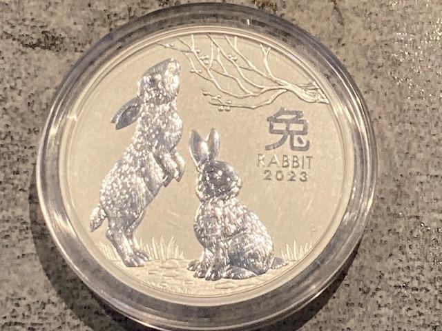 5 OZ BU LUNAR III 2023 RABBIT Perth Mint originele capsule, Verzenden, Losse munt, Zilver