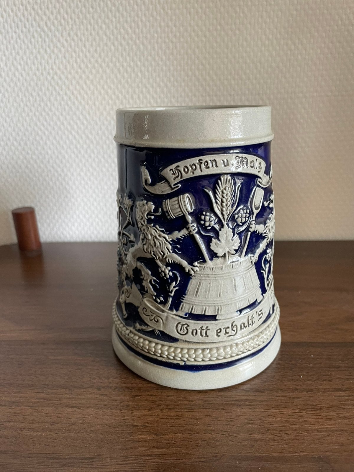 Bierpul grijs met blauw Duitsland, Verzamelen, Biermerken, Ophalen of Verzenden, Zo goed als nieuw, Pul(len), Overige merken