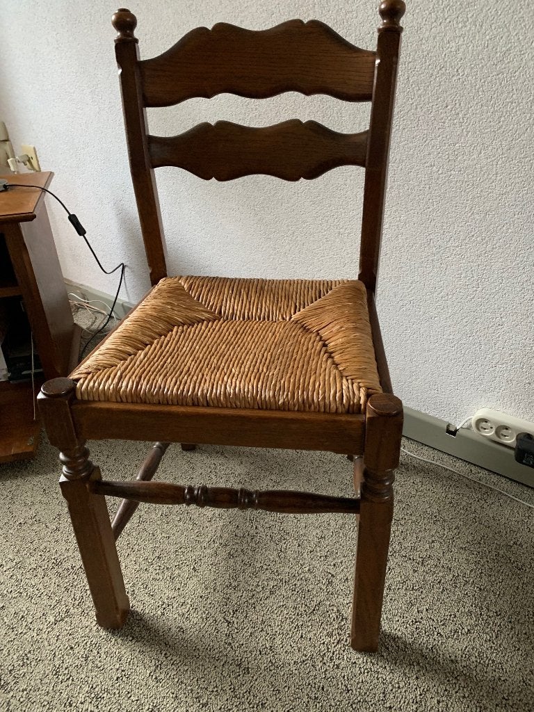 Retro eikenhouten stoelen met rieten zitting, Huis en Inrichting, Ophalen, Gebruikt, Bruin, Hout