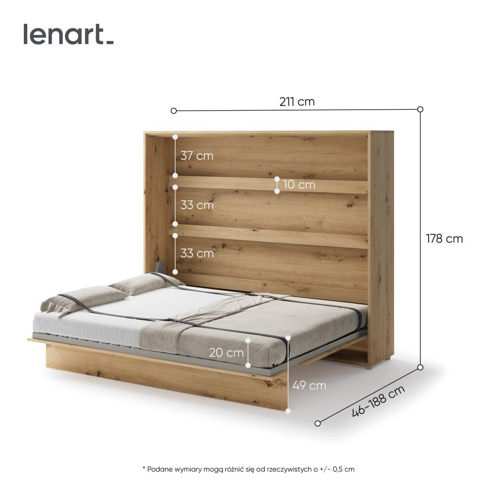 Concept opklapbed horizontaal - 160x200 - Eikenkleur, Niet ingevuld, Niet ingevuld, Niet ingevuld