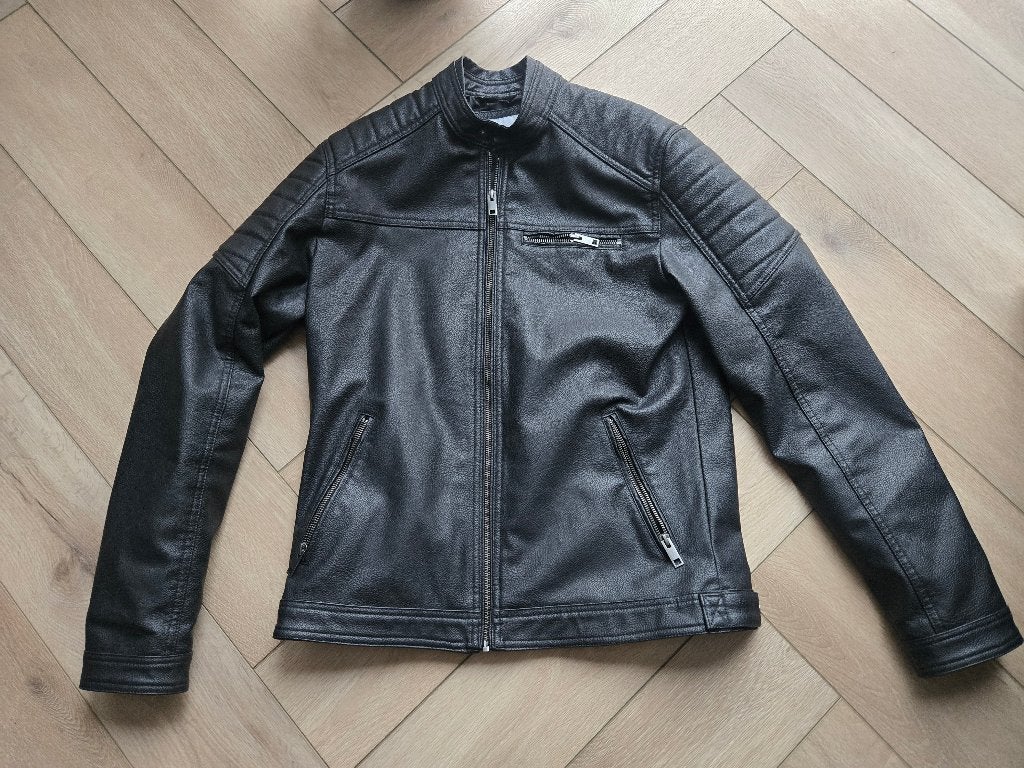 Leren Jas Jack & Jones Zwart Faux Maat L, Maat 52/54 (L), Zwart, Nieuw, Ophalen of Verzenden