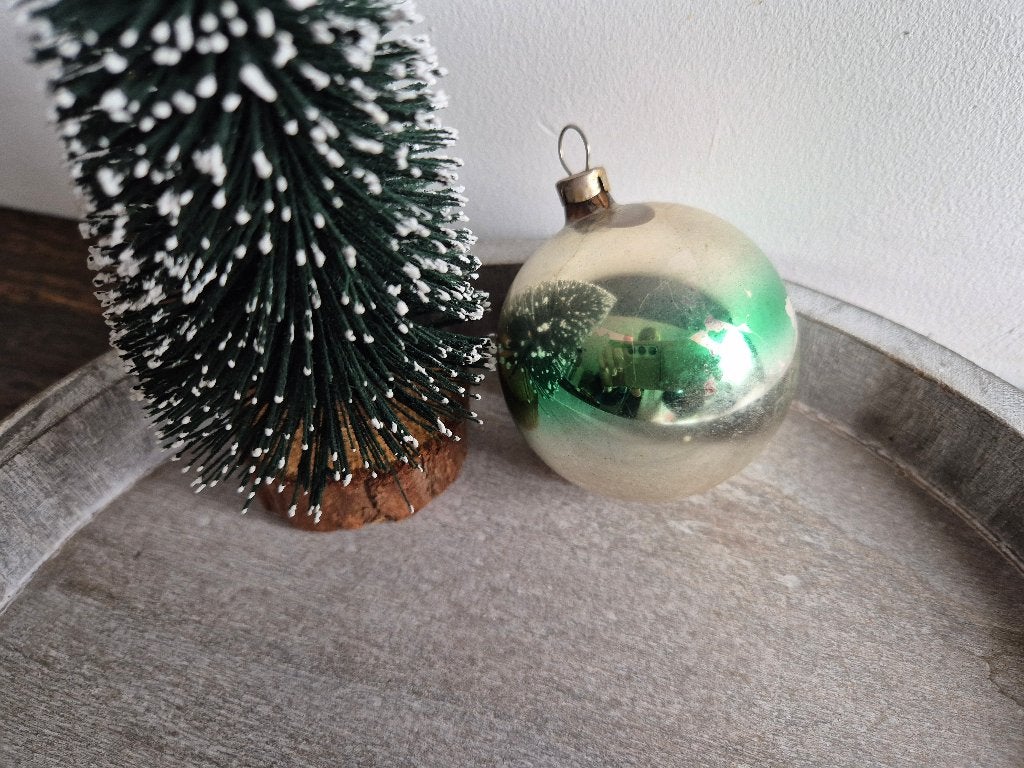 Vintage kerstbal met groene streep 538, *, Gebruikt, *, Ophalen of Verzenden
