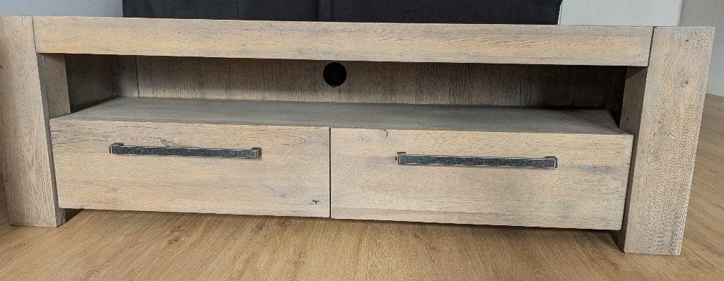 Lucano TV meubel - massief eiken, Ophalen, Gebruikt, 150 tot 200 cm, Eikenhout