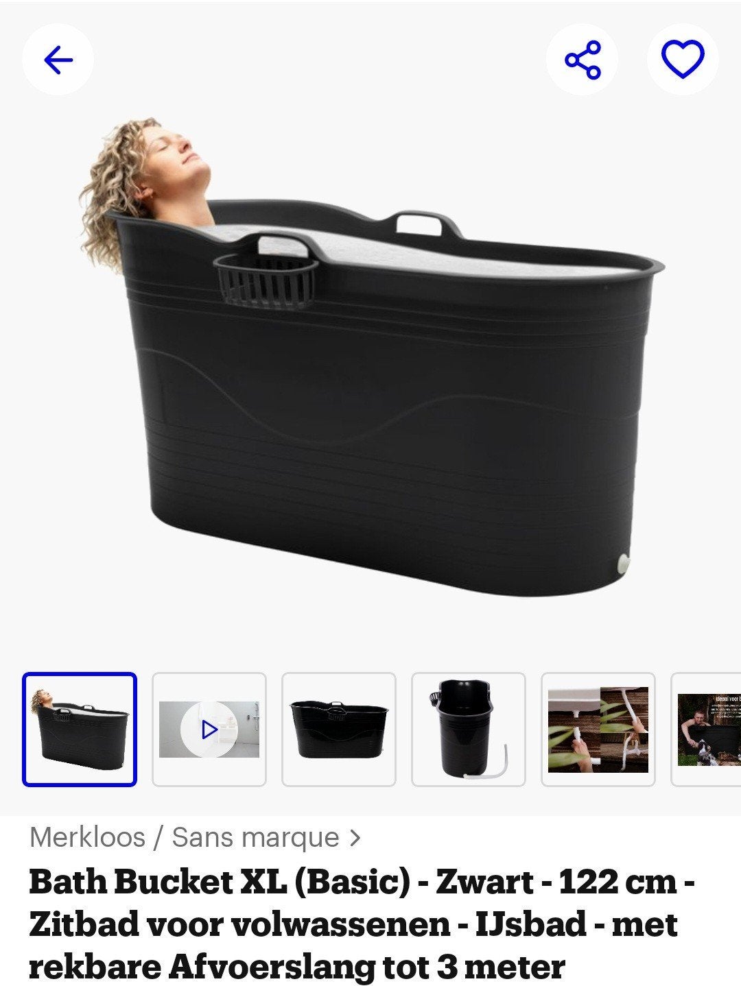 Bath Bucket XL Zwart - Zitbad voor volwassenen & ijsbad, Ophalen, Zo goed als nieuw, Met bad