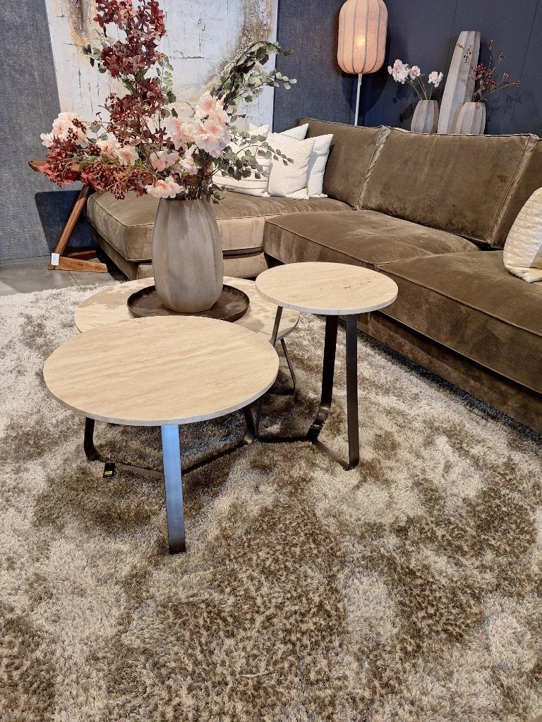 Salontafelset Travertin PTMD, Huis en Inrichting, Ophalen, Nieuw, Rond, Minder dan 55 cm