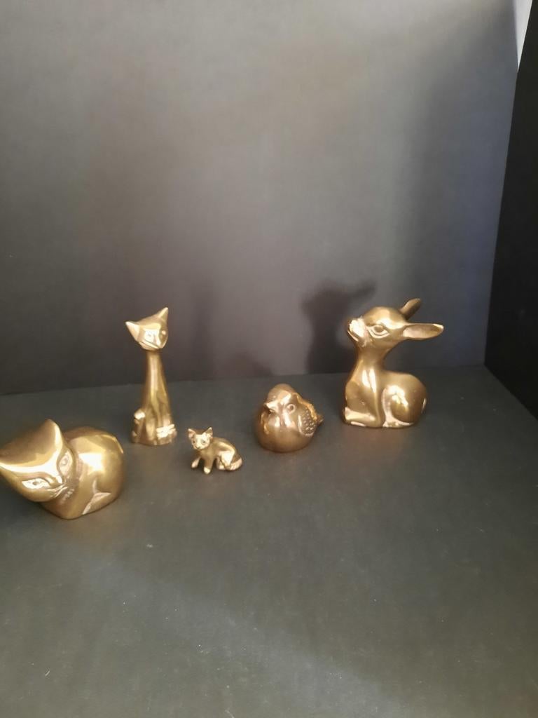 5 messing beeldjes van dieren, Verzamelen, Beelden en Beeldjes, Gebruikt, Dier, Ophalen of Verzenden
