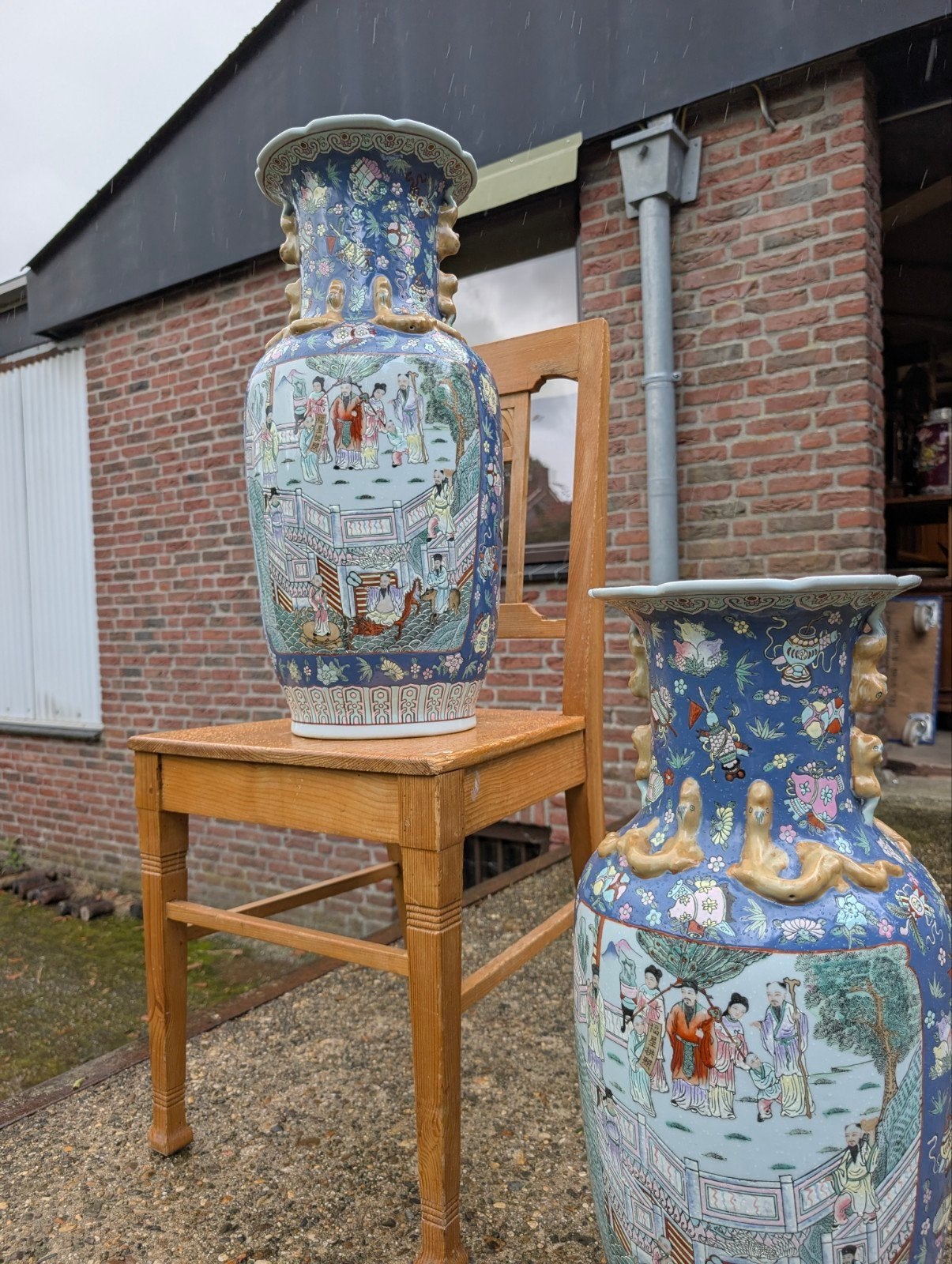 2 grote Chinese vazen vorige eeuw. €160.  63 hoog, Antiek en Kunst, Ophalen