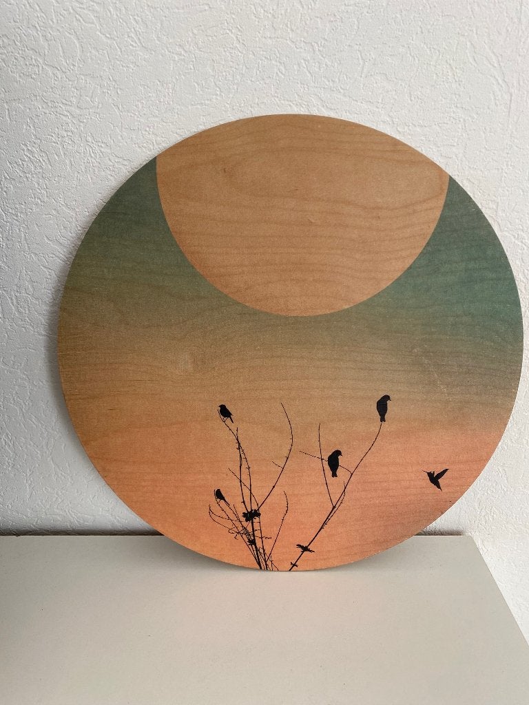 Kubistika "Warm Morning" wanddecoratie 45 cm doorsnee Berken, 45 cm, Hout, Ophalen of Verzenden, Zo goed als nieuw