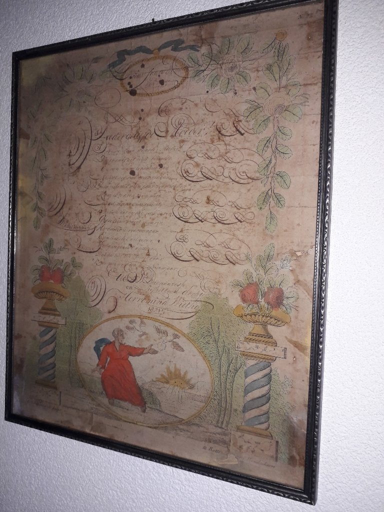 UNIEKE ANTIEKE INGEKLEURDE ETS met NIEUWJAARSWENS uit 1821 !, Ophalen of Verzenden, Ets, Met tekst, 1800 - 1899