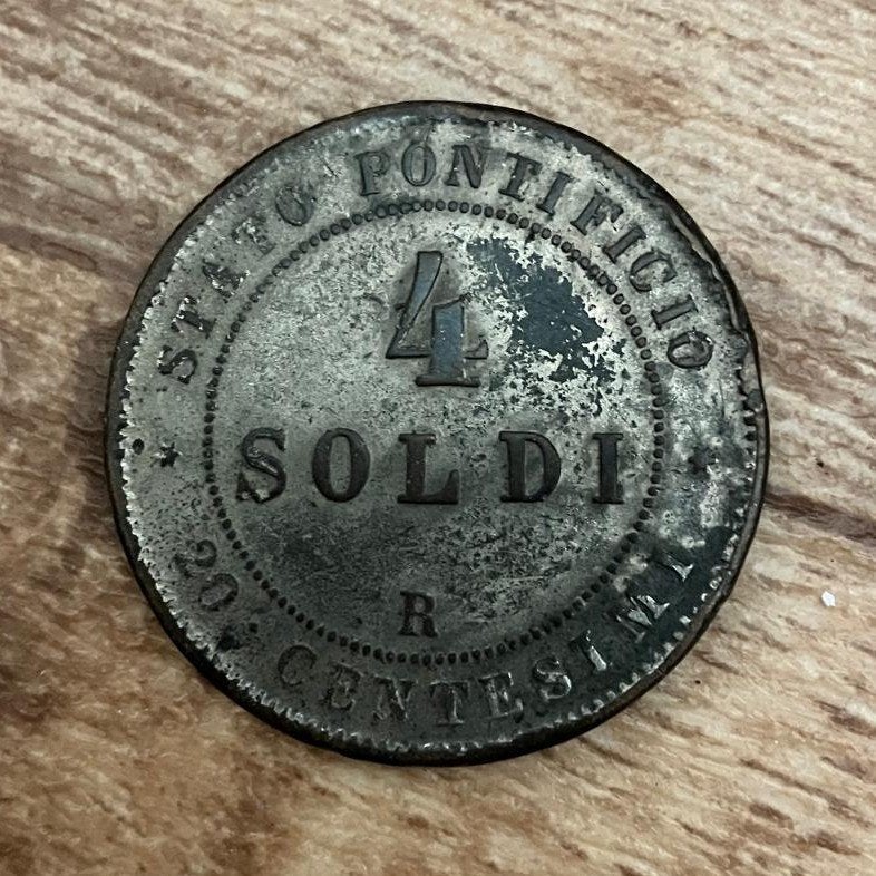 Zeldzame Pauselijke Staat 4 Soldi munt 1866, Ophalen, Overige landen, Losse munt