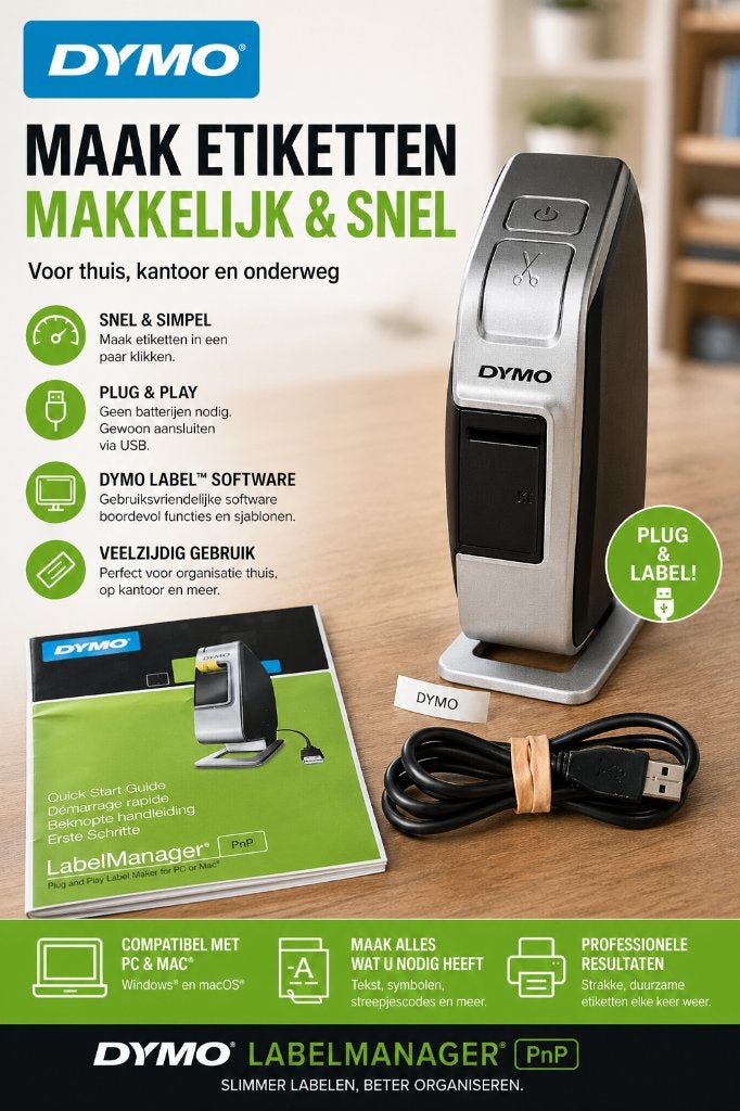 DYMO LabelManager PnP Label Maker - Plug & Play - ZGAN, Ophalen of Verzenden, Zo goed als nieuw, Tape-label, Dymo