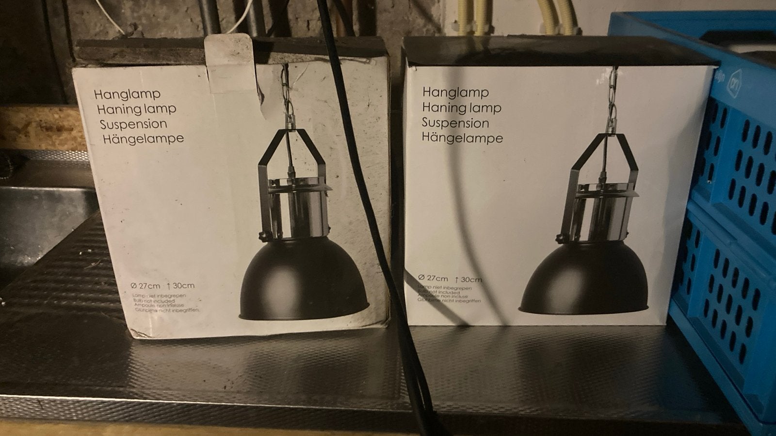 2 stuks hanglamp zwart nieuw in doos, Nieuw, Industrieel strak modern, Metaal, E27 (groot)