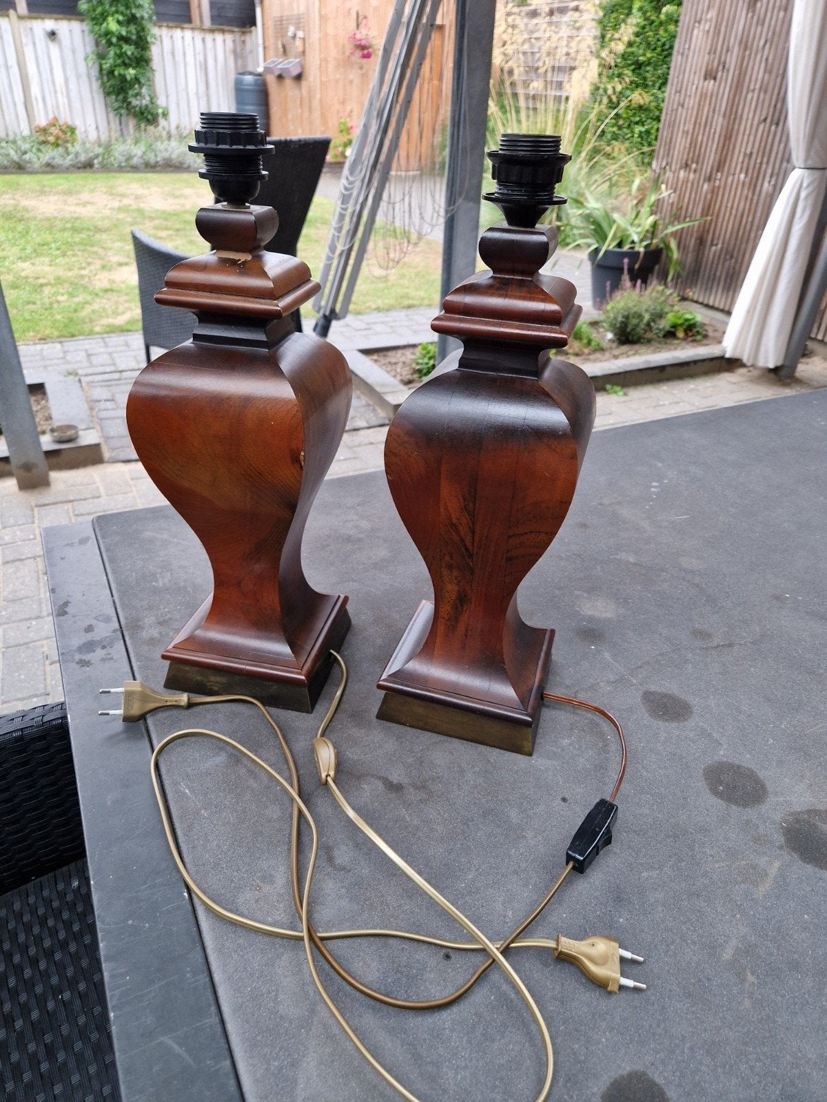 Set van 2 houten tafellampen - Klassiek design, Ophalen of Verzenden