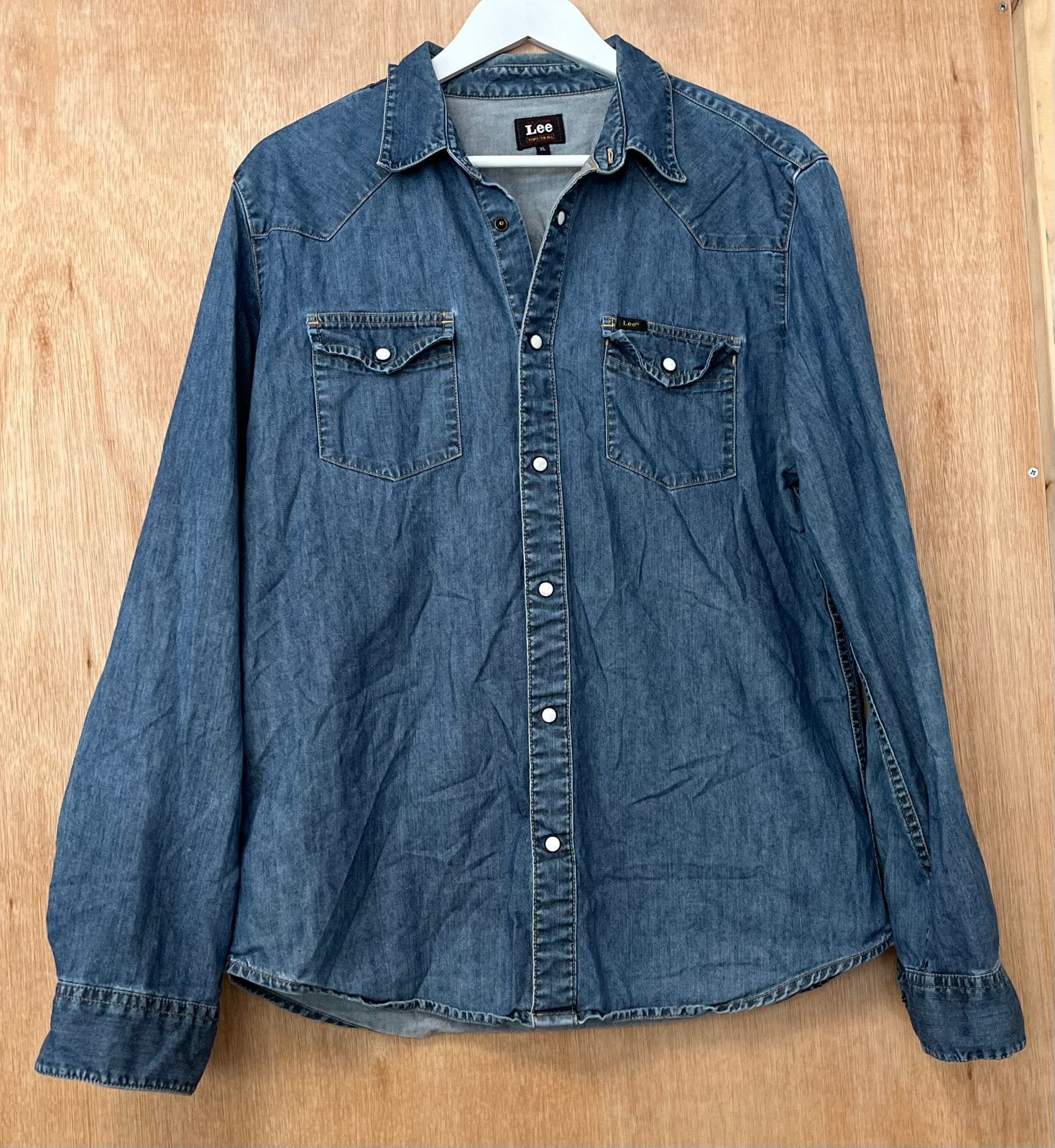 Lee pearl snap western spijkeroverhemd blauw - Maat XL, Ophalen of Verzenden, Zo goed als nieuw, Blauw, Halswijdte 43/44 (XL)