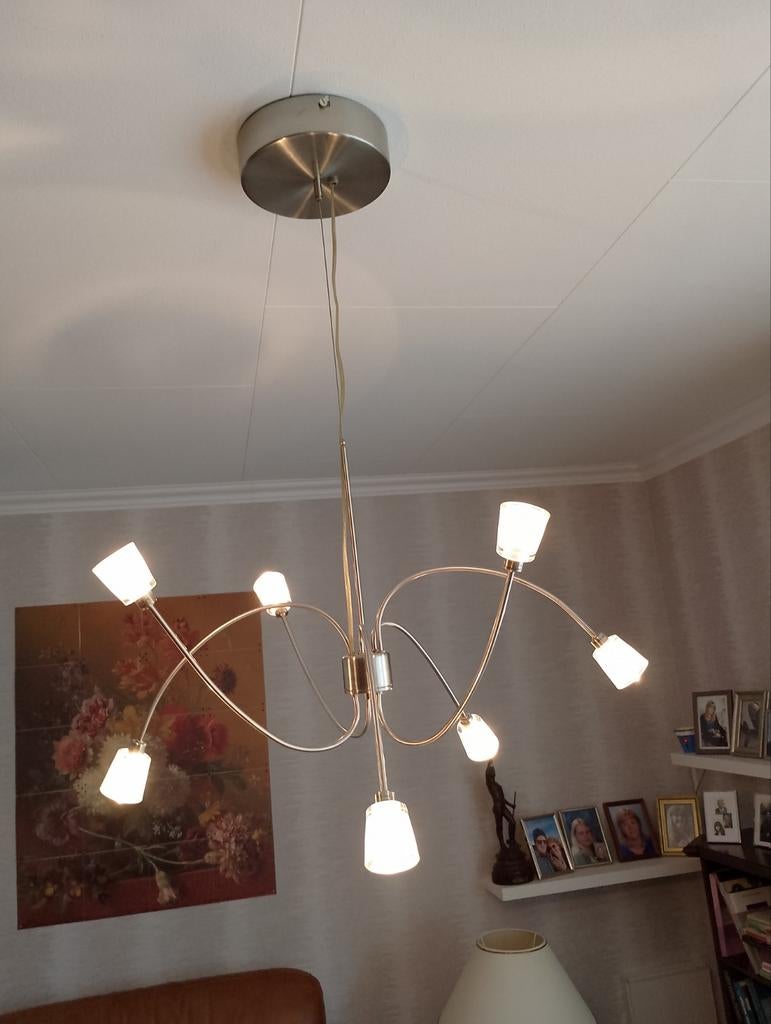 RVS design lampen set: hanglamp en vloerlamp met dimmers, Huis en Inrichting, Lampen | Hanglampen, Ophalen, Modern design, Zo goed als nieuw
