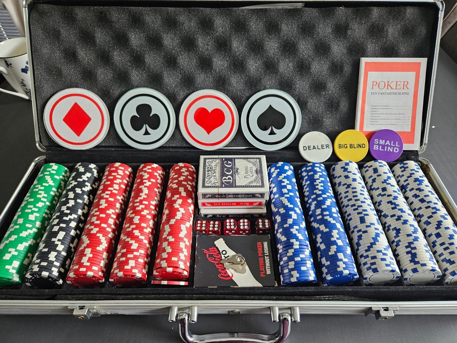 XL Pokerset met 500 fiches in aluminium koffer, Vijf spelers of meer, Ophalen, Zo goed als nieuw, Onbekend