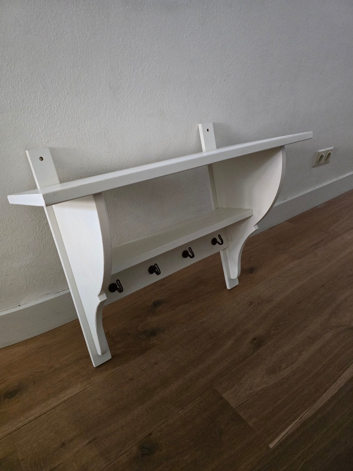 Witte wandkapstok met plank en haken, Gebruikt, Minder dan 100 cm, Hout, Ophalen