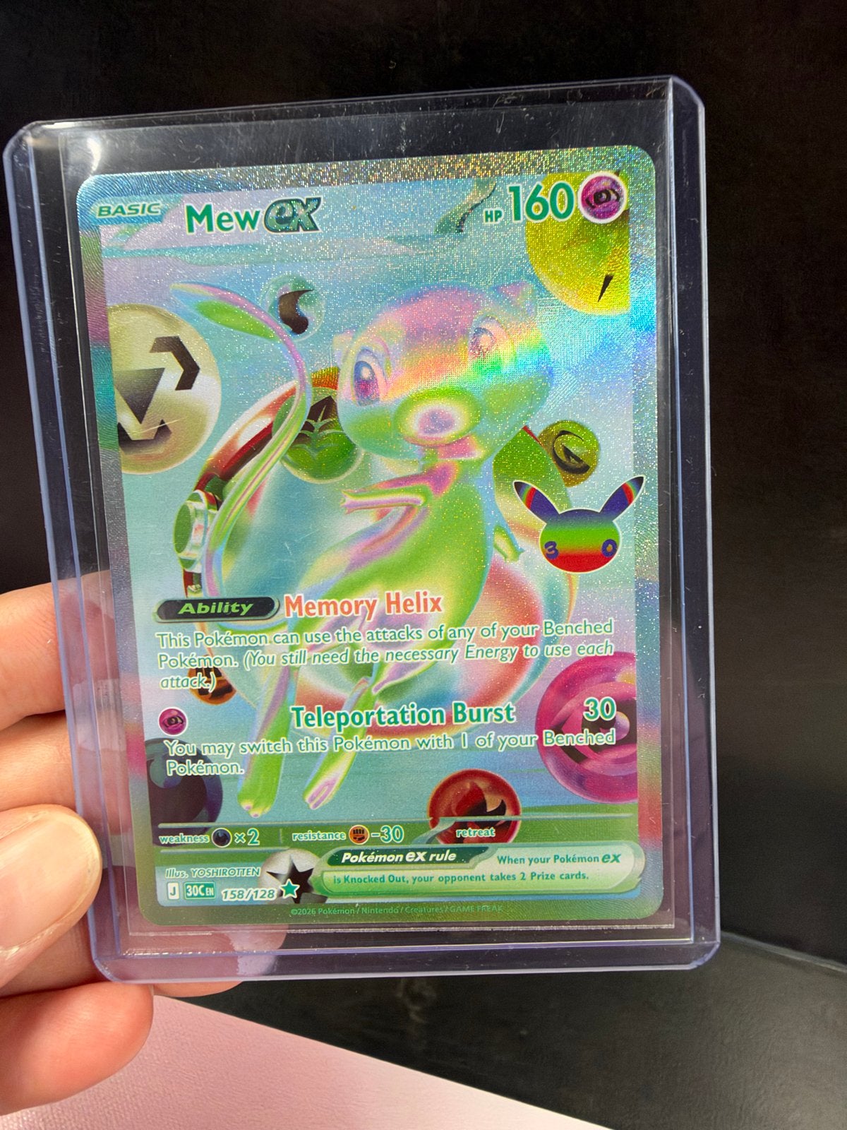 Mew ex 158/128 Full Art Pokémon 30th celebration Kaart, Ophalen of Verzenden, Zo goed als nieuw, Losse kaart, Foil