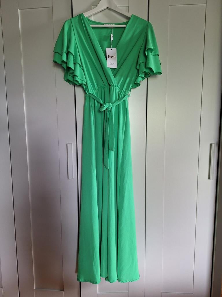 Nieuw lange jurk appel groen maat S/M, Kleding | Dames, Ophalen of Verzenden, Nieuw, Maat 38/40 (M), Groen